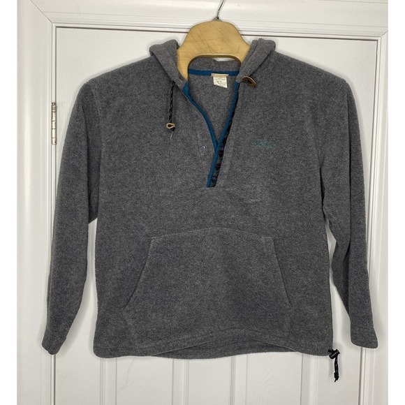 Vintage LL Bean Freeport Maine Men's Pullover Snap Fleece Hoodie Grey Large USA - Picture 1 of 8